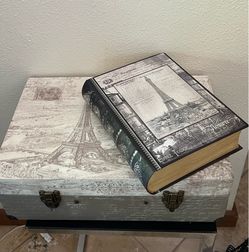 Paris party decor: Paris book and suitcase
