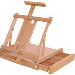 U.S. Art Supply La Jolla Large Adjustable Wood Table Sketchbox Easel, Premium Beechwood - Portable Wooden Artist Desktop Drawer Case - Store Organize 