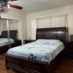 Queen Size Bed with Two Pull Out Drawers - Wood