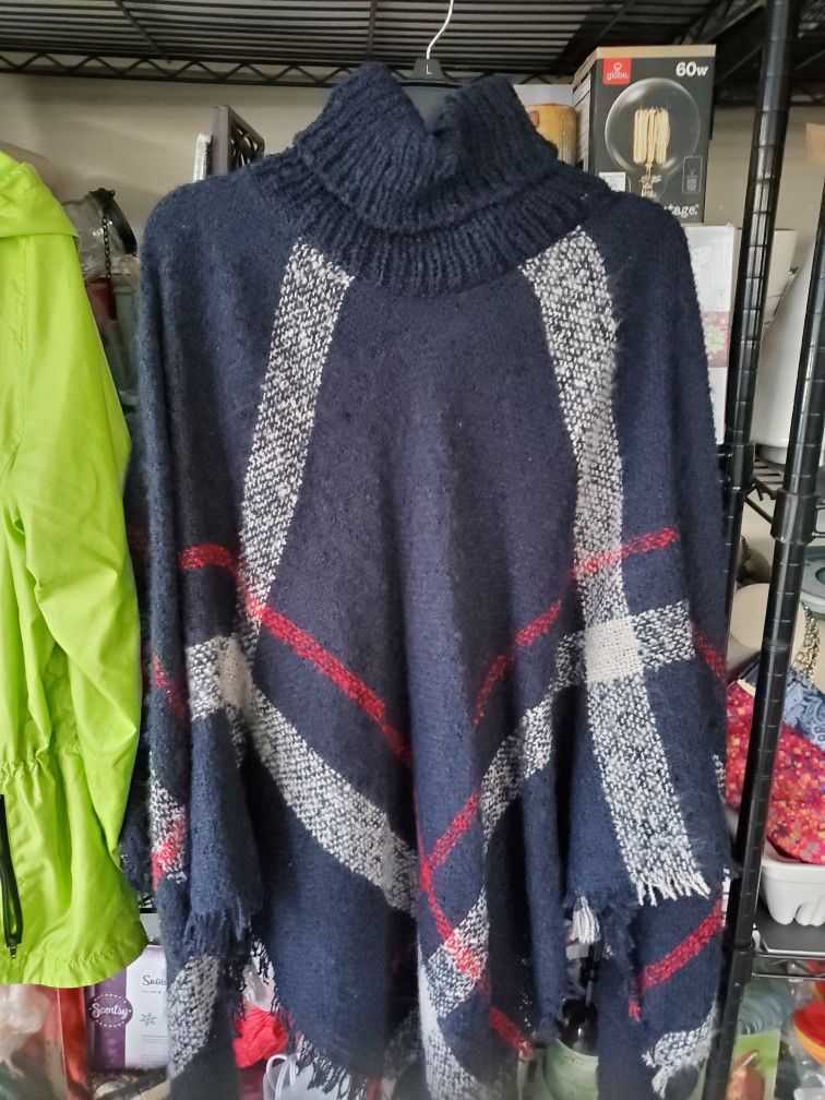 Navy New Poncho. One Size