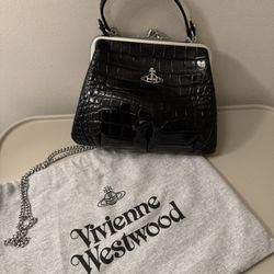 Vivienne Westwood Croc-Embossed Frame Leather Bag – Black