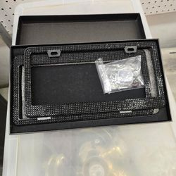 Black bling front and rear license plate frame