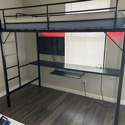 Loft bed with desk. Twin size. With desk. LED lights.