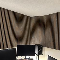 Acoustic Wood Slat Panels – Walnut (4 panels, 4x2 ft each)
