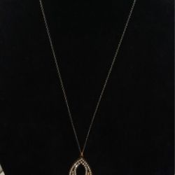 32" Dark Silverstone Chain Necklace Oval Faux Diamond Pendant Very Long A40