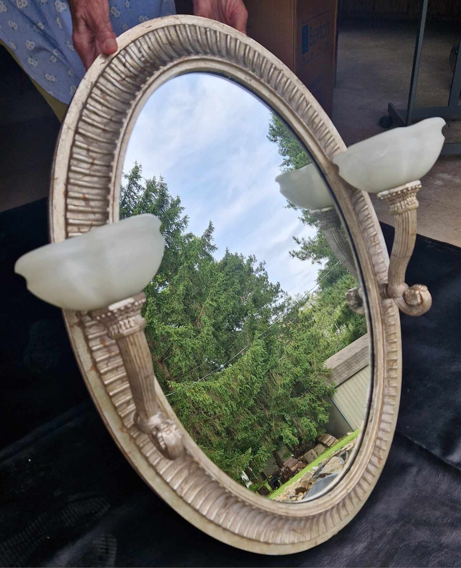 Antique The Verona Collection Bathroom Vanity Or Hall Mirror With Wall Sconces
