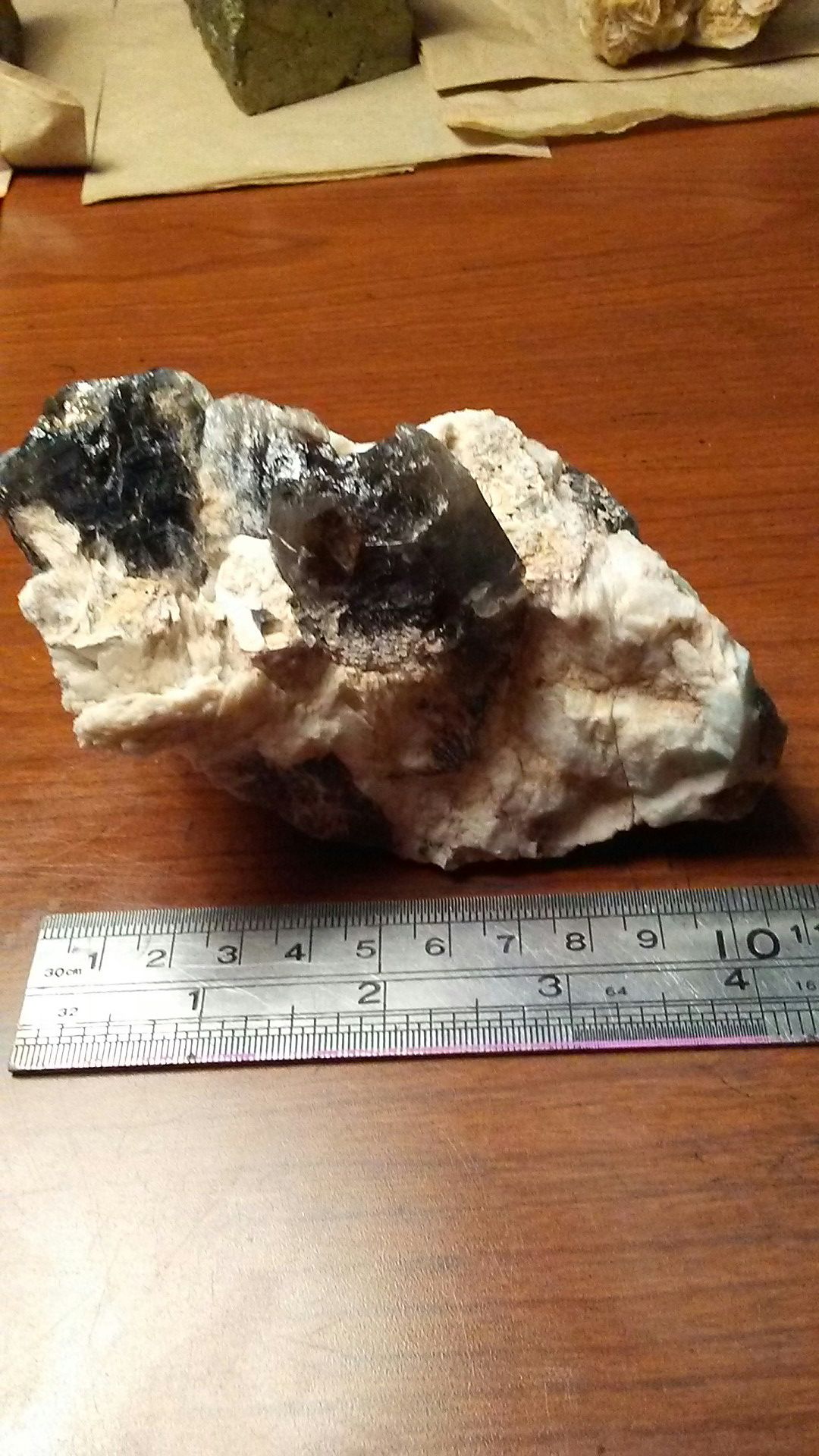 Smoky quartz in matrix with Amazonite
