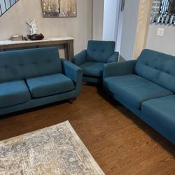 Mid-Century Modern Couch Set – 2 Loveseats + Chair