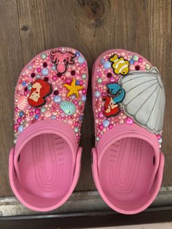 Pink Crocs with Little Mermaid Jibbitz