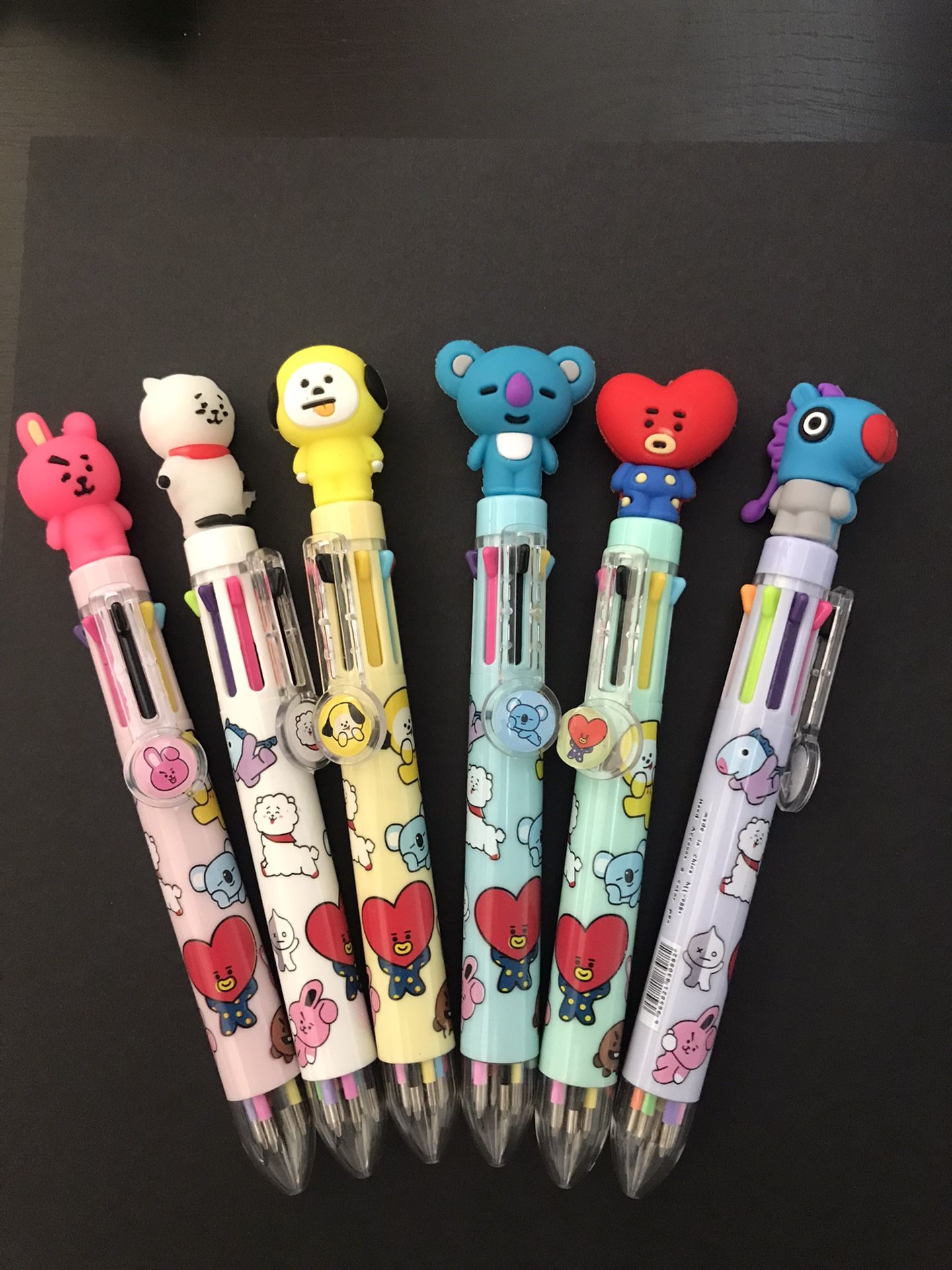 BT21 BTS multi Colored Ink Pens 6 Total
