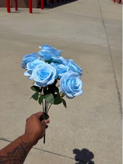 Baby Blue Rose Bouquet 9 Rose Heads Artificial Flowers