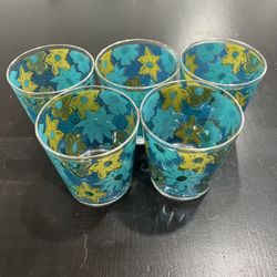 Mod Floral Cocktail Party Glasses Made By Federal Glass