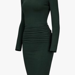 Laughido Women’s Long Sleeve Ruched Midi Bodycon Sheath Dress Dark Green