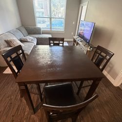 Ashley furniture 5 piece dining set Brown Wood Table with 4 Faux Leather Bar Stools