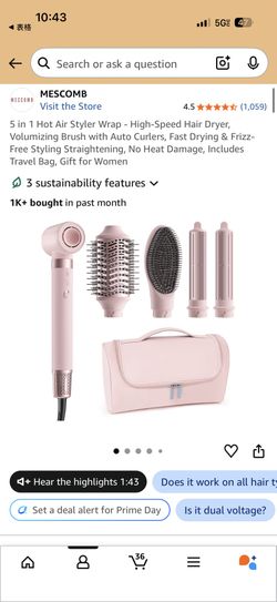 Brand New MESCOMB 5-in-1 Air Styler Wrap Hair Dryer Set (Pink)