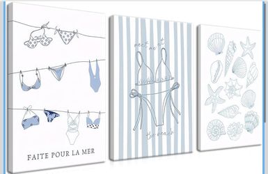 Trendy Coastal Canvas Wall Art Set of 3