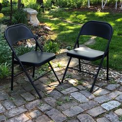 2 Black Metal Folding Chairs 
