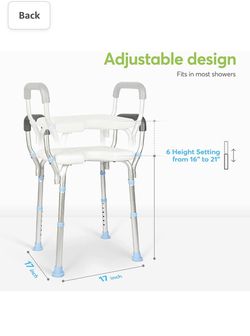 OasisSpace Adjustable Shower Chair with Removable Arms 300lbs, Heavy Duty Shower Bench Cutout Seat with Free Assist Grab Bar, Medical Tool Free Bathtu Thumbnail