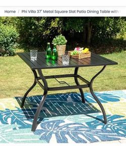 Phi Villa 37" Metal Square Slat Patio Dining Table