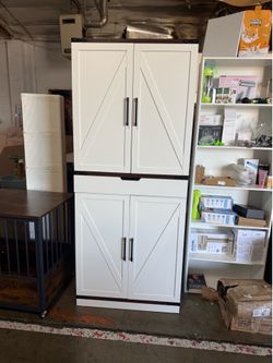 GRUSIGN 72-Inch Kitchen Office Storage Cabinet with Doors and Shelves, Wooden Office Storage with Barn Doors for Kitchen, Dining Room, Living Room