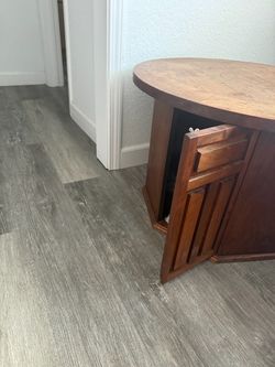 Round Wood Coffee Table with Storage Cabinet