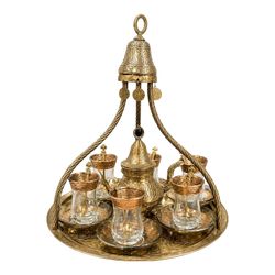 NY: Vintage Brass Turkish Tea Set with Tray & Glasses