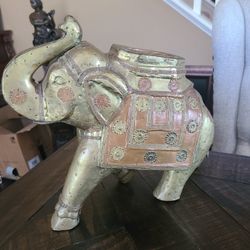 Elephant Statue Brass Inlay