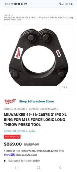 Milwaukee 49-16-2657B 3" IPS XL Ring for M18 FORCE LOGIC Long Throw Press Tool $350