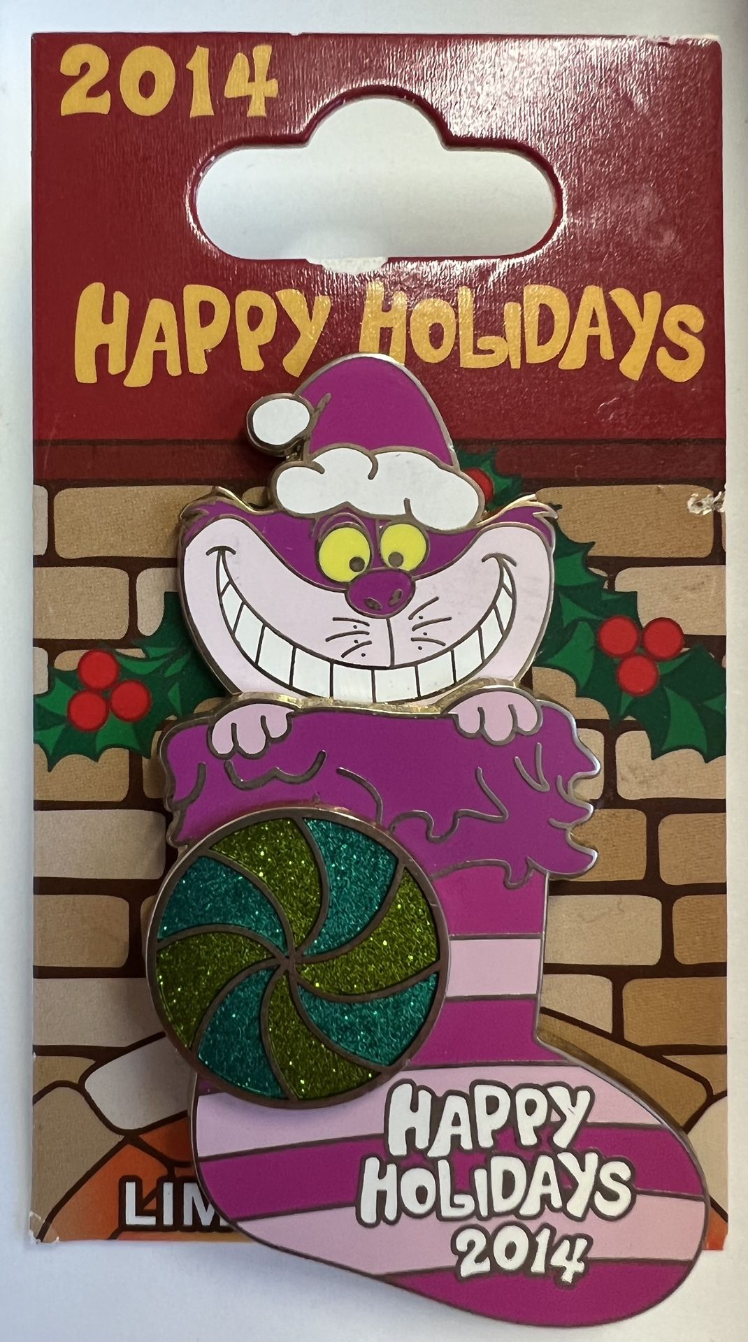 2014 Cheshire Cat Happy Holidays Swivel Stocking Disney Pin