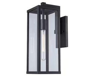 Oxford 17.75 in. 1-Light Black Modern Outdoor Wall Light Fixture with Clear Glass