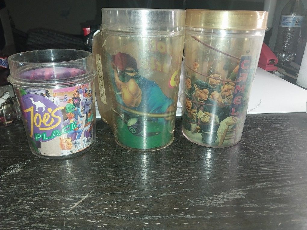 3 Vintage Joe Camel Plastic Mugs.