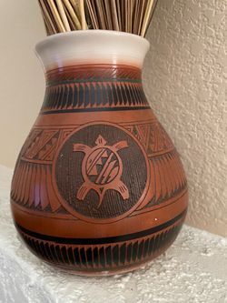 Native American Style Etched Pottery Vase