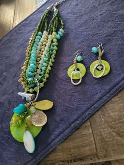 Turquoise/Lime necklace with earrings