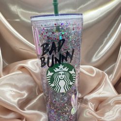 Bad Bunny Glitter Globe Tumbler!.