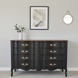 Stunning Matte Black French Provincial Dresser by Dixie - Refurbished