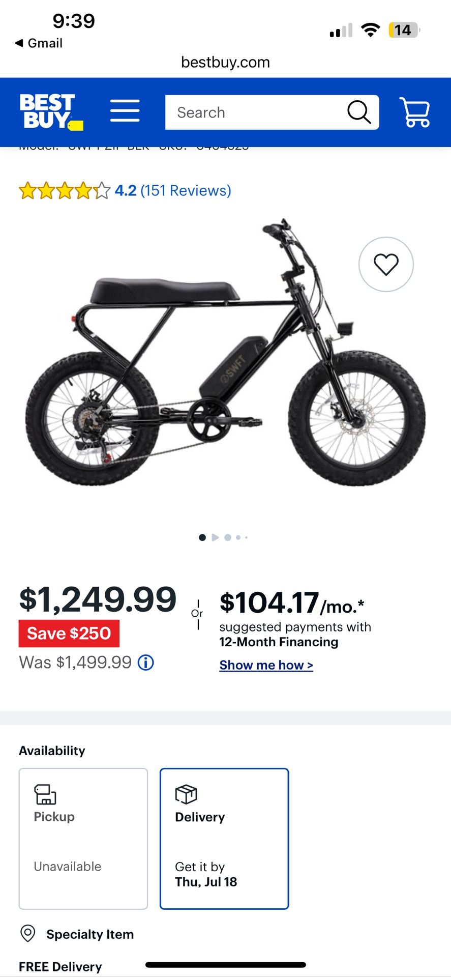 SWFT E-bike Never Used Only Had Test Ride