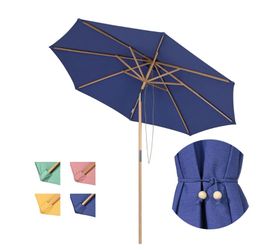 LAGarden 9ft Patio Wood Market Umbrella Acrylic Fabric Tilt (Color Opt: Grape Hyacinth/ Peppermint