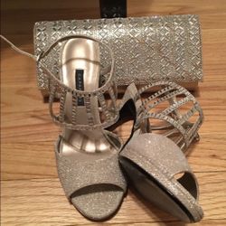 Caparros Champagne Glitter Strappy Heeled Sandals n matching satchel handbag n matching satchel handbag
