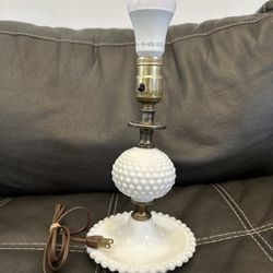 Vintage 1950's Milk Glass Hobnail Table Lamp, T & W Working