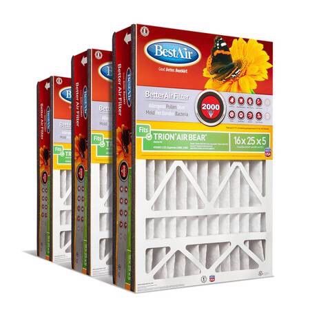 BestAir 3pk 16" x 25" x 5" Trion Air Bear Replacement Air Furnace Filter MERV 11