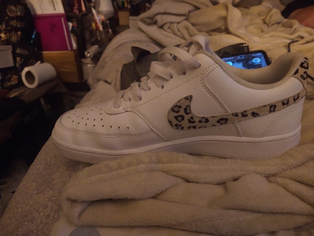 Nike Women's Court Vision Lo Sneakers Leopard Swoosh