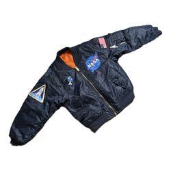 Rothco MA-1 NASA Apollo Patches Blue Flight Bomber Reversible Jacket Youth Large