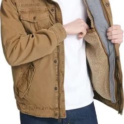 Levi's men's tan sherpa-lined hooded jacket - size xs