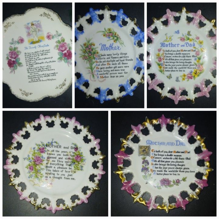Vintage Mother & Dad Poem Plates + Scripture Plate – $10 Each or 5 for $40