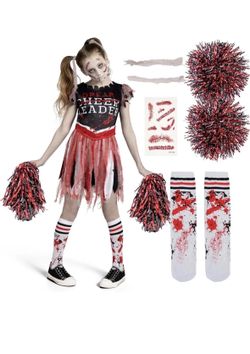 Spooktacular Creations Zombie Halloween Cheerleader Costume Girls Large Red Black