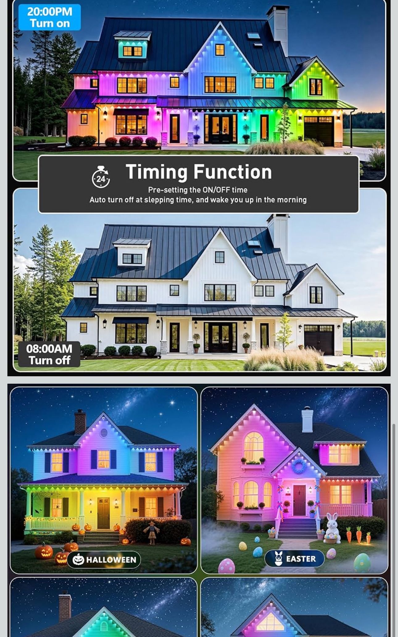 300FT Permanent Outdoor Lights,RGB Eaves Light with App Control Remote,DIY Scene Modes IP67 Waterproof Under Eave Lighting,Outdoor Lights for Decor,Ga