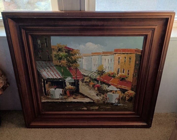 Wooden Frame Zang Oil Painting Of European Town