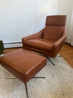 West Elm Austin Leather Swivel Chair & Ottoman Set