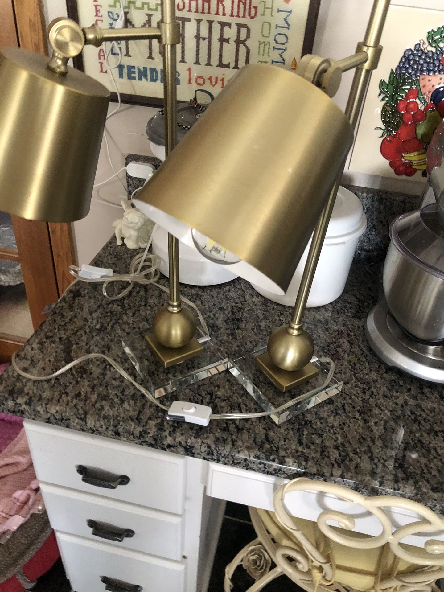 Gold Pair Lamps With Chrystal Bases.