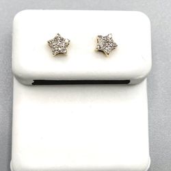 Gold With Diamond  Star Shaped Earrings 0.09CTW